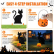 4 Set Halloween Solar Pumpkin Cat Pathway Light, Outdoor Stake Decor | Halloween Black Cat Yard Stakes, Pumpkin Pathway Candles Lights, Wire Free Waterproof, Garden Patio Yard Lawn Outdoor Decor