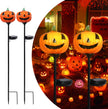 Halloween Pumpkin Pathway Solar Lights Handblown Glass Halloween Jack O Lantern Yard Display Solar LED Outdoor Décor Front Porch Decor 2 Pack, Orange