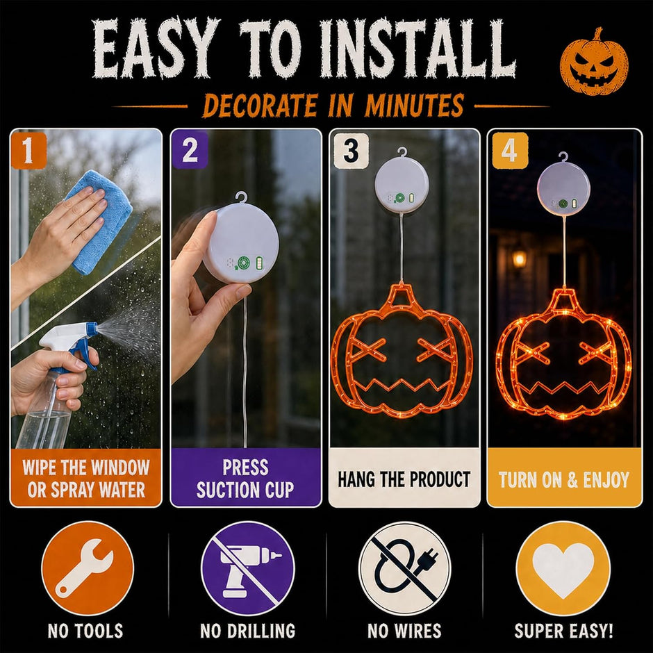 Halloween Window Lights, 3 Pack Pumpkin, Spider, Witch Hat Lights | Halloween Decoration Lights, 2026 Upgraded Dyed Design, 8 Flashing Modes, Timer, Battery Operated, Suction Cup, Indoor Lights