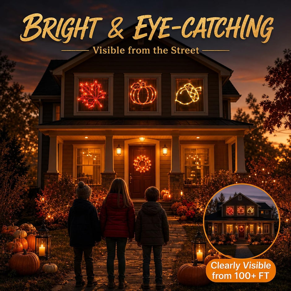 Acorn Maple Leaves Pumpkin Thanksgiving Lights, 3 Pack Rechargeable | USB Rechargeable Thanksgiving Lights, Fall Lights with Suction Cups, 8 Flashing Mode and Timer, Autumn Decorations