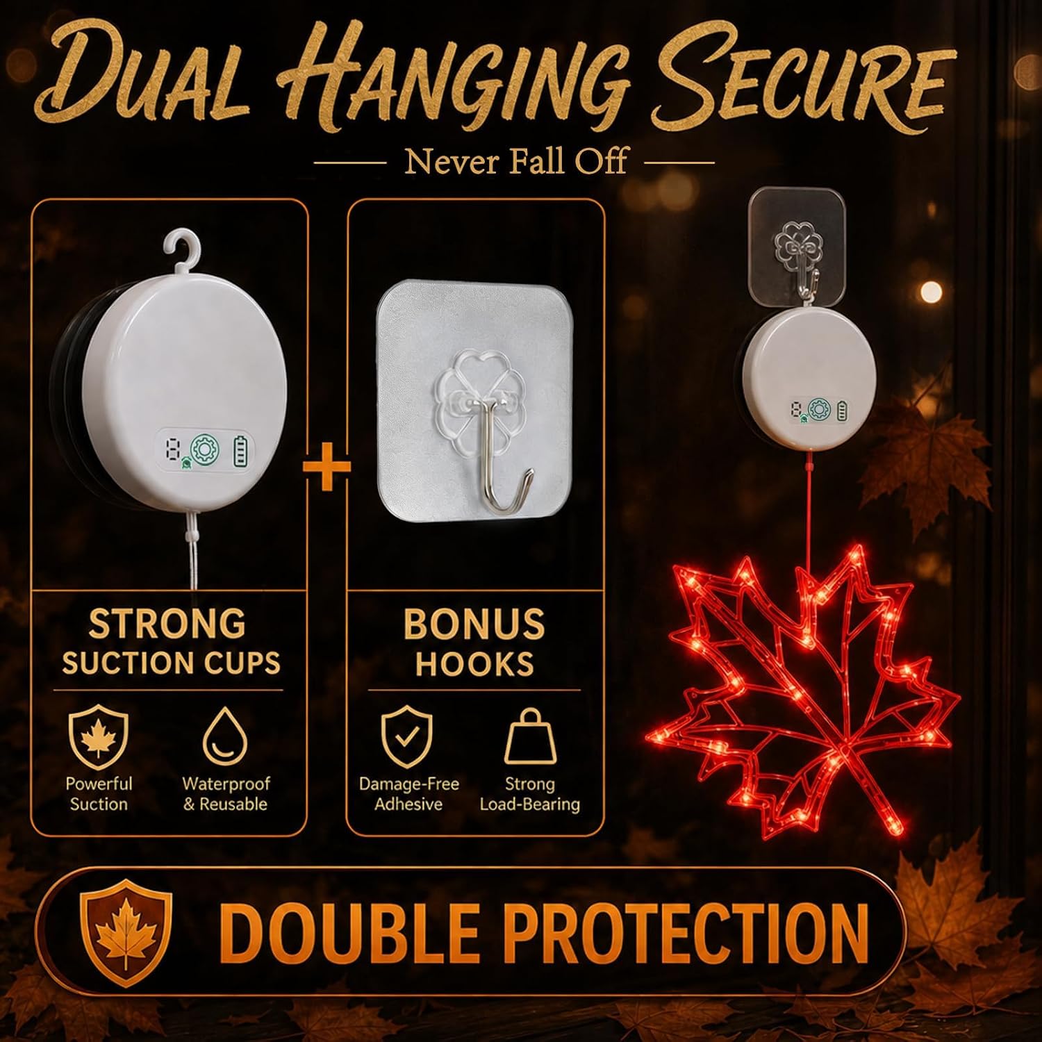 Acorn Maple Leaves Pumpkin Thanksgiving Lights, 3 Pack Rechargeable | USB Rechargeable Thanksgiving Lights, Fall Lights with Suction Cups, 8 Flashing Mode and Timer, Autumn Decorations