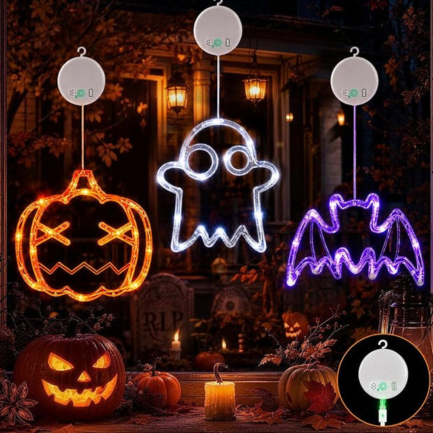 Acorn Maple Leaves Pumpkin Thanksgiving Lights, 3 Pack Rechargeable | USB Rechargeable Thanksgiving Lights, Fall Lights with Suction Cups, 8 Flashing Mode and Timer, Autumn Decorations