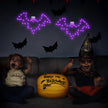 Halloween Window Lights, 2 Pack LED Waterproof Timer Indoor Decor | Purple Metal Bat Shapes, 8 Lighting Modes, 6H Timer, Waterproof, Adhesive Hooks, Batteries Not Included, for Windows