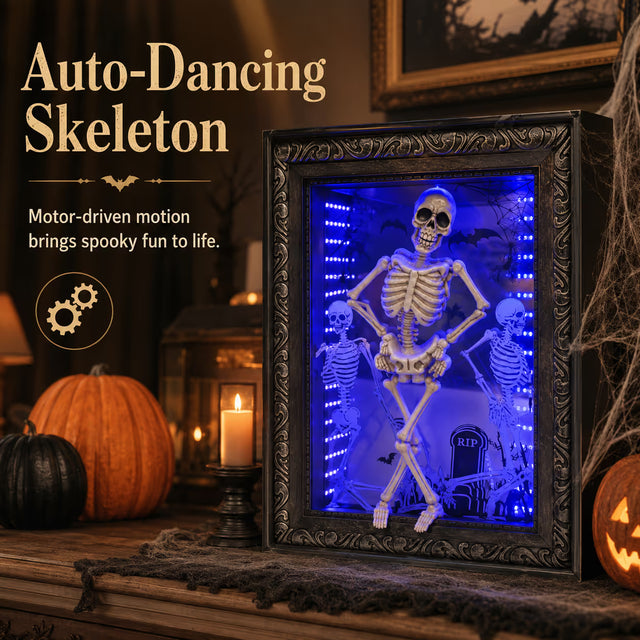 Dancing Skeleton Infinity Mirror Frame | Stunning Depth LED Decor, Perfect Halloween Gift For Gothic Style Fans