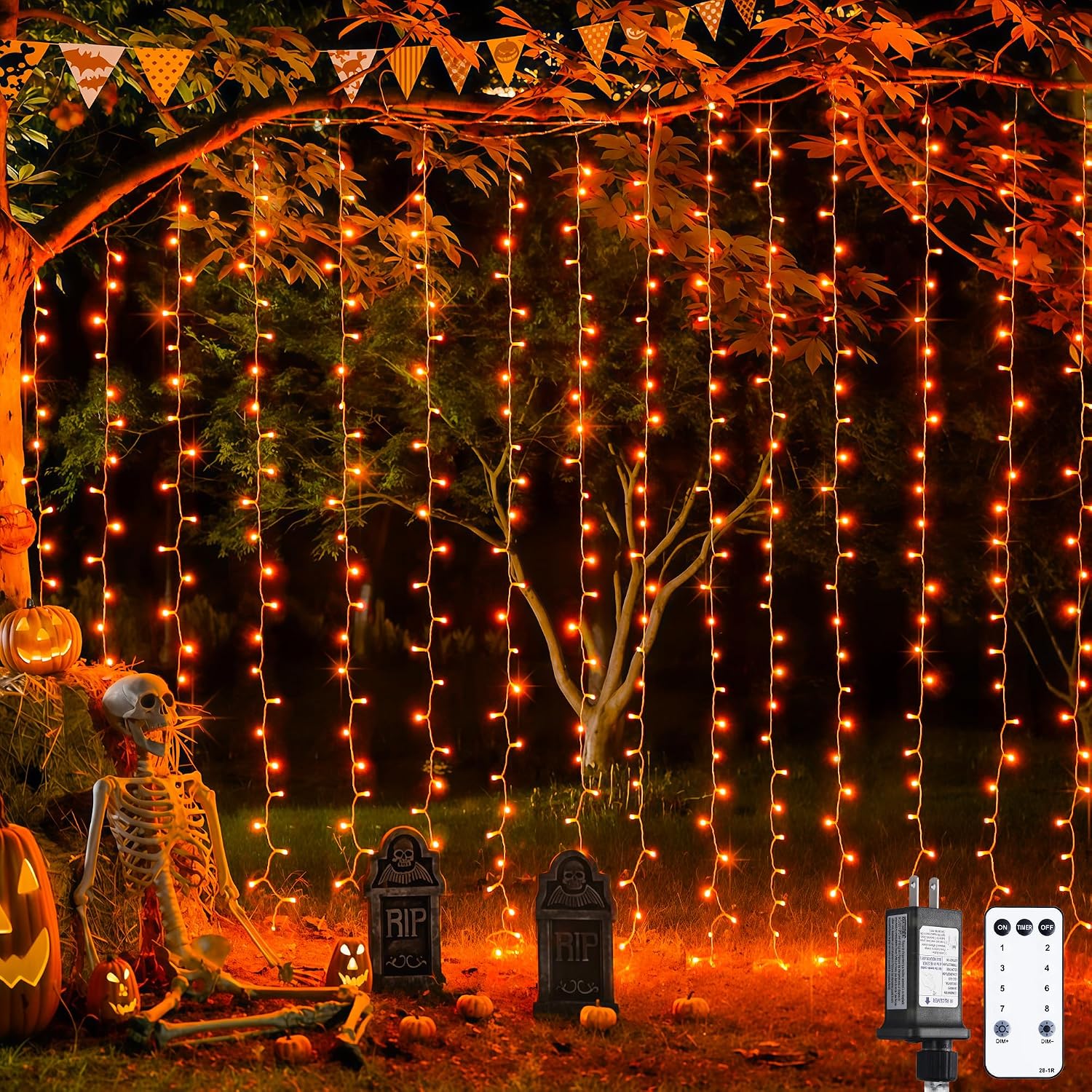 Orange Halloween Curtain Lights with Remote