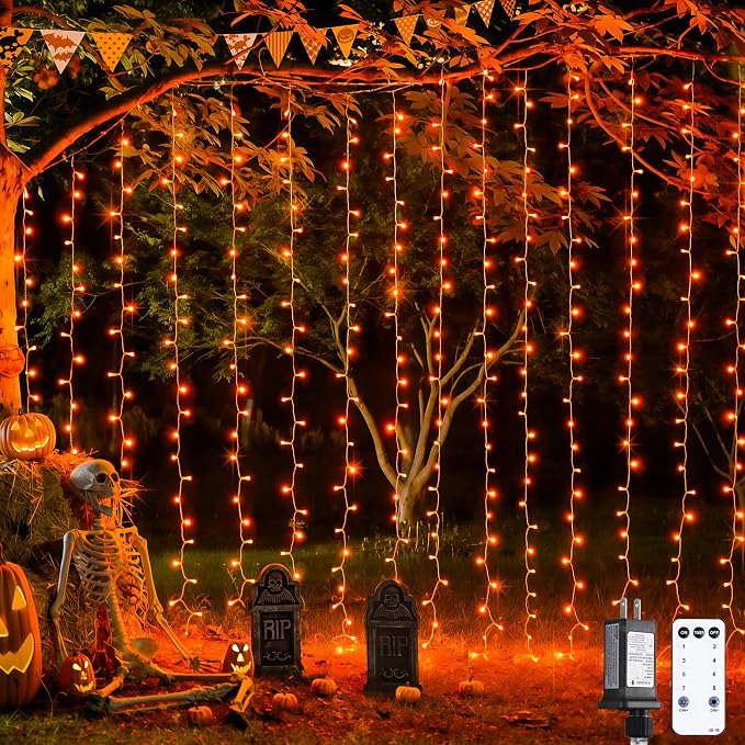 Orange Halloween Curtain Lights with Remote