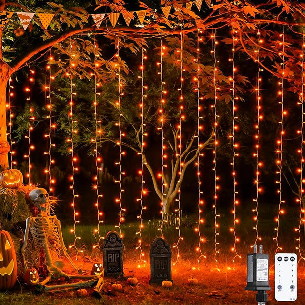Orange Halloween Curtain Lights with Remote