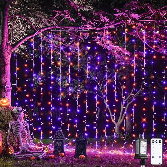 Orange Halloween Curtain Lights with Remote