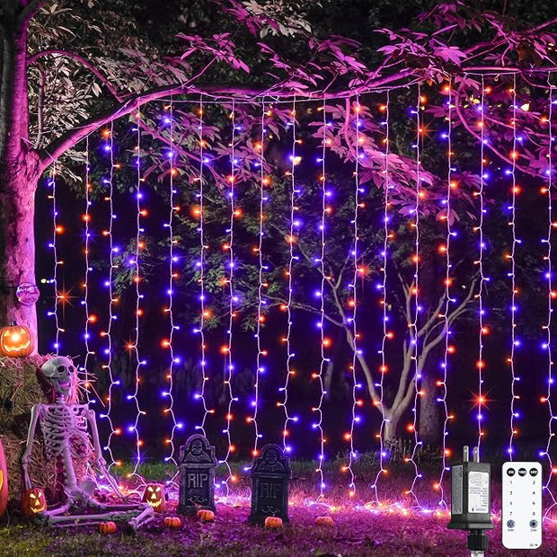 Orange Halloween Curtain Lights with Remote