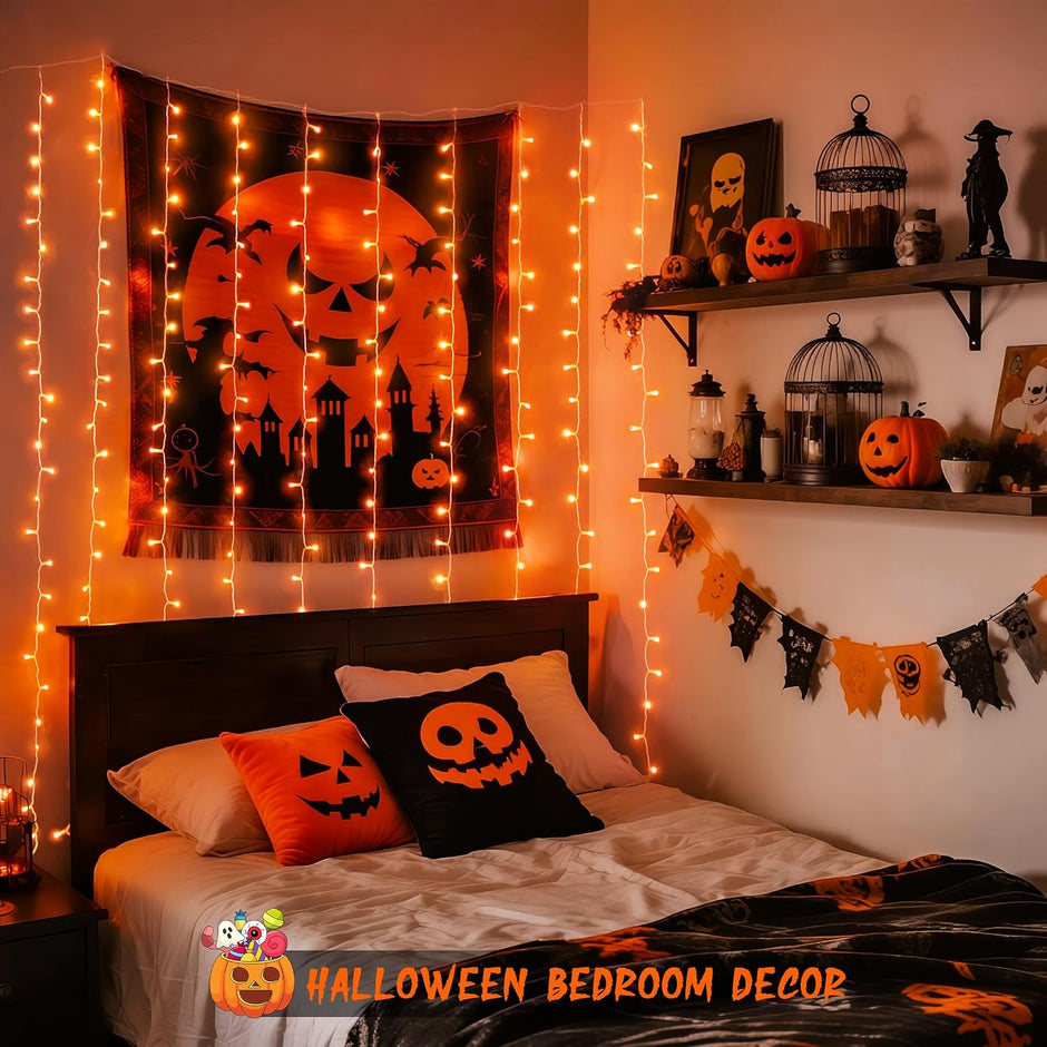 Orange Halloween Curtain Lights with Remote