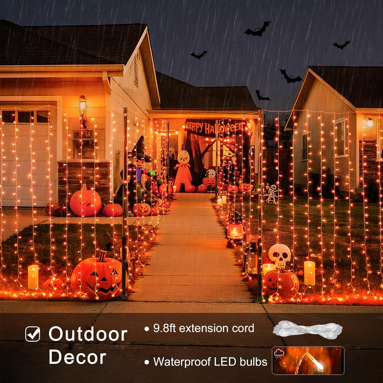 Orange Halloween Curtain Lights with Remote