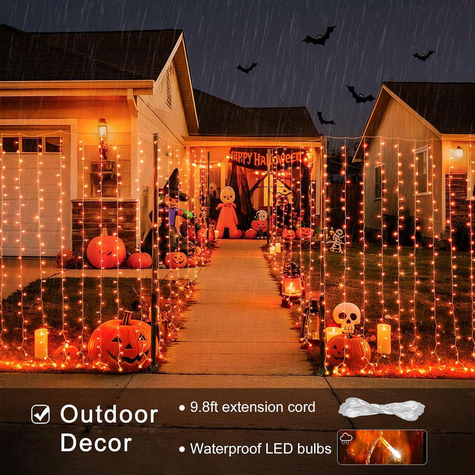 Orange Halloween Curtain Lights with Remote