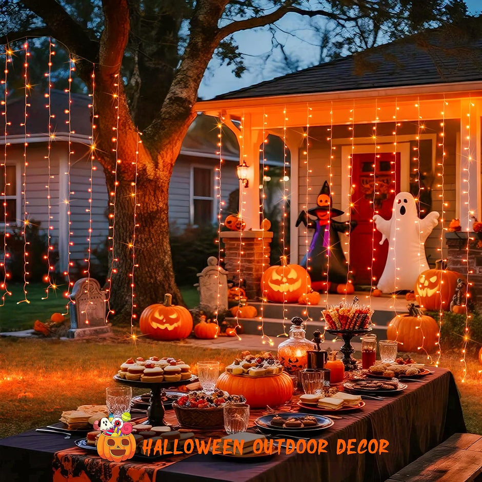 Orange Halloween Curtain Lights with Remote