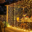 LED Curtain Lights, Plug in Fairy Curtain Lights for Bedroom, Christmas Hanging String Lights Outdoor for Window Backdrop Wall Wedding Patio Indoor Dorm Party Decor, Warm White