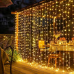 LED Curtain Lights, Plug in Fairy Curtain Lights for Bedroom, Christmas Hanging String Lights Outdoor for Window Backdrop Wall Wedding Patio Indoor Dorm Party Decor, Warm White