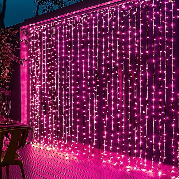 LED Curtain Lights, Plug in Fairy Curtain Lights for Bedroom, Christmas Hanging String Lights Outdoor for Window Backdrop Wall Wedding Patio Indoor Dorm Party Decor, Warm White