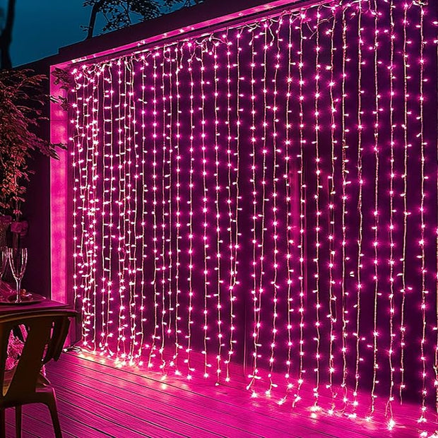 LED Curtain Lights, Plug in Fairy Curtain Lights for Bedroom, Christmas Hanging String Lights Outdoor for Window Backdrop Wall Wedding Patio Indoor Dorm Party Decor, Warm White