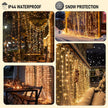 LED Curtain Lights, Plug in Fairy Curtain Lights for Bedroom, Christmas Hanging String Lights Outdoor for Window Backdrop Wall Wedding Patio Indoor Dorm Party Decor, Warm White