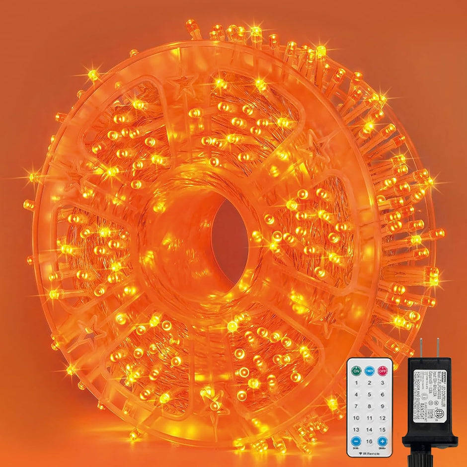 165ft Halloween Lights, 500 LED Transparent Wire Fairy Starry String Light Plug in, 16Lighting Modes for Indoor Outdoor Xmas Tree Wedding Party Decoration