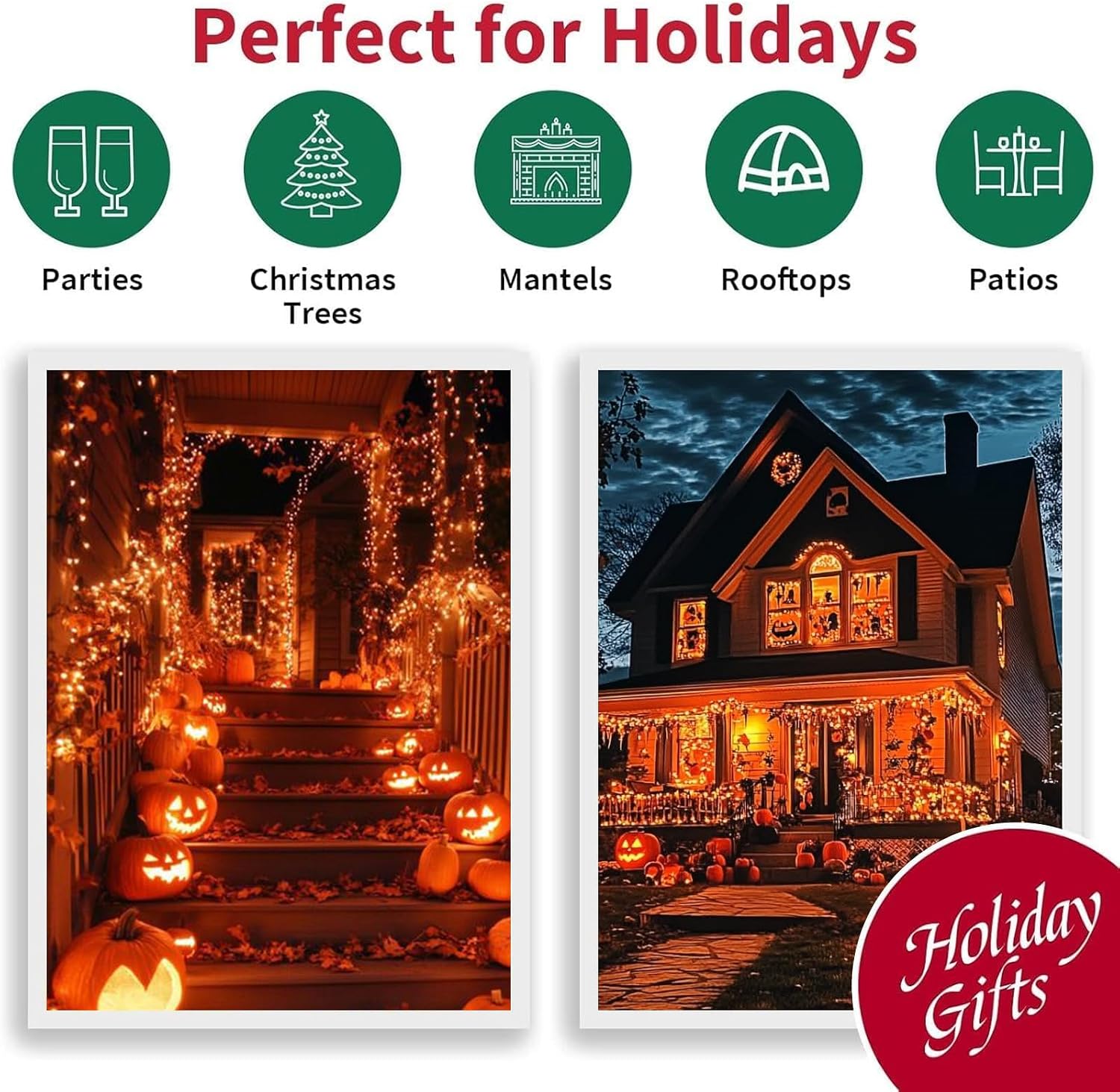 165ft Halloween Lights, 500 LED Transparent Wire Fairy Starry String Light Plug in, 16Lighting Modes for Indoor Outdoor Xmas Tree Wedding Party Decoration