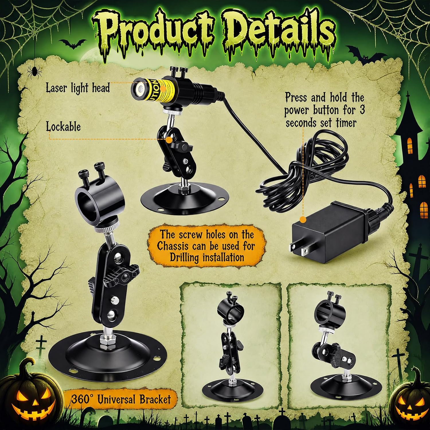 1 Pack Green Laser Halloween Module Generator with Timer,Green | Halloween Projector Light, Work with Low Lying Fog Machine (Not Included), IP67 Waterproof Outdoor Scary House Garden Decor