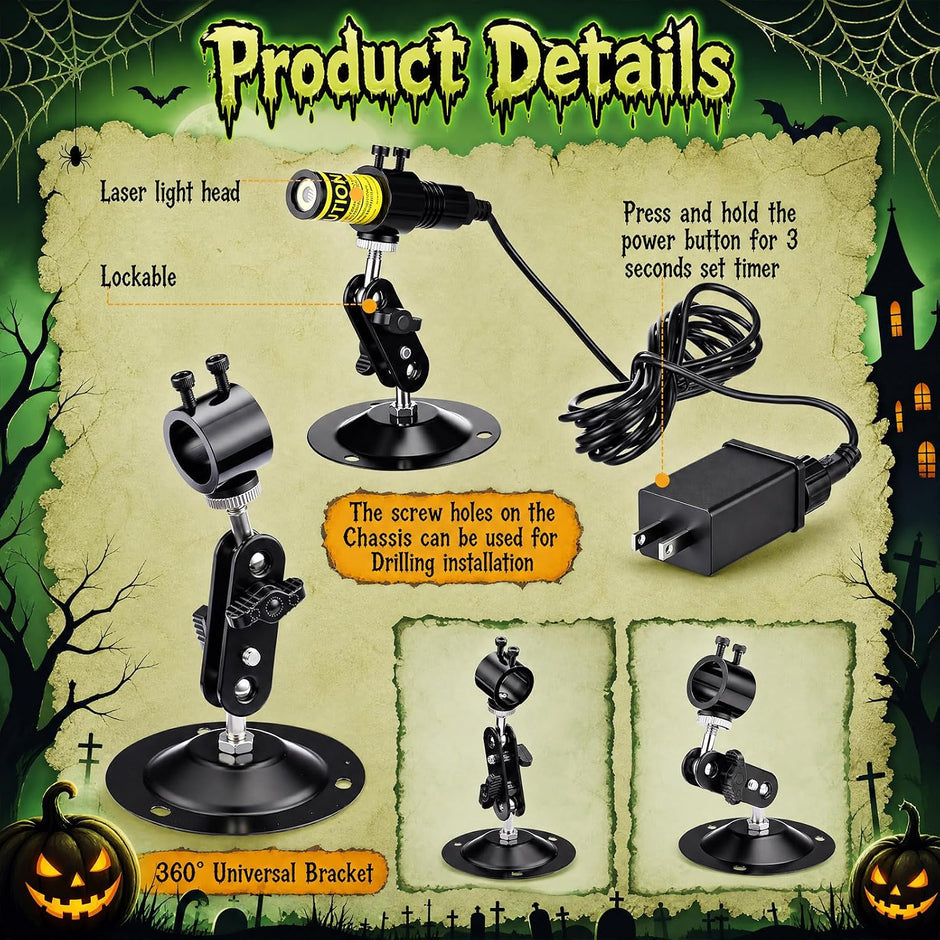 1 Pack Green Laser Halloween Module Generator with Timer,Green | Halloween Projector Light, Work with Low Lying Fog Machine (Not Included), IP67 Waterproof Outdoor Scary House Garden Decor