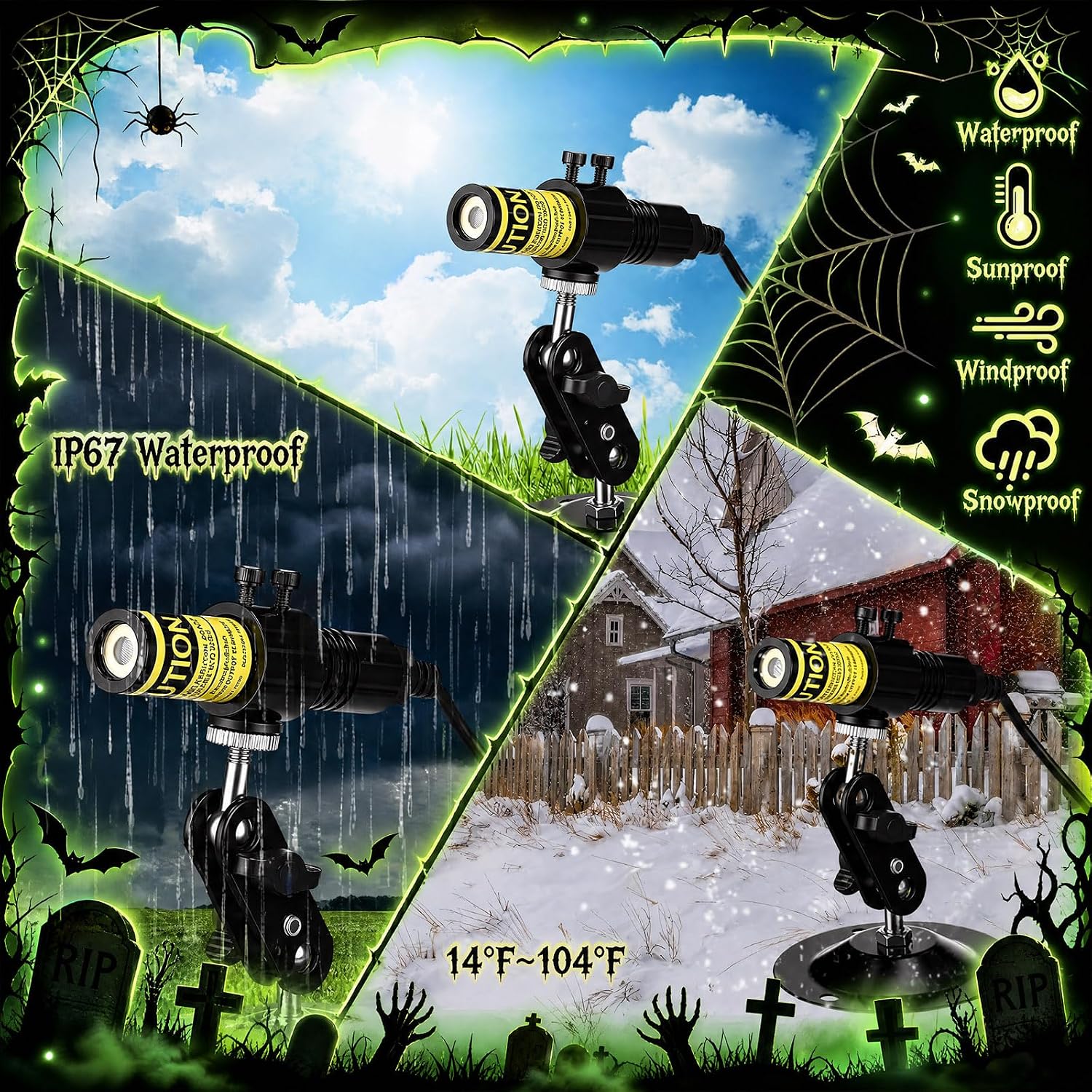 1 Pack Green Laser Halloween Module Generator with Timer,Green | Halloween Projector Light, Work with Low Lying Fog Machine (Not Included), IP67 Waterproof Outdoor Scary House Garden Decor