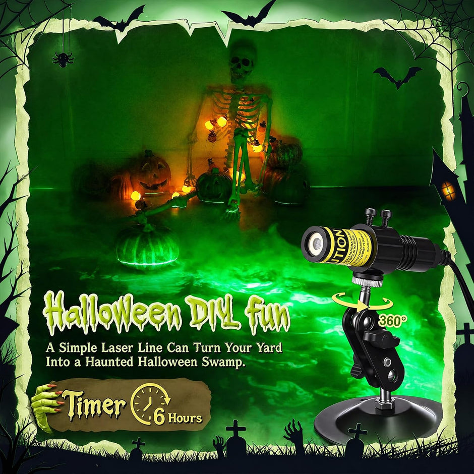 1 Pack Green Laser Halloween Module Generator with Timer,Green | Halloween Projector Light, Work with Low Lying Fog Machine (Not Included), IP67 Waterproof Outdoor Scary House Garden Decor
